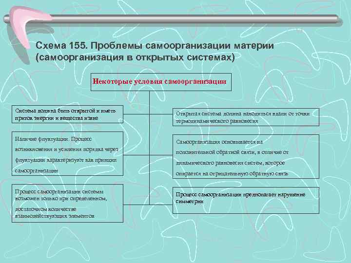   Схема 155. Проблемы самоорганизации материи  (самоорганизация в открытых системах)  