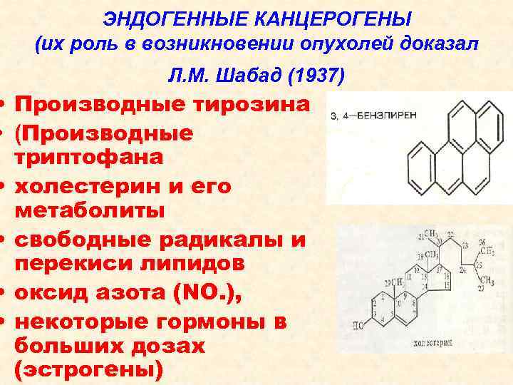    ЭНДОГЕННЫЕ КАНЦЕРОГЕНЫ  (их роль в возникновении опухолей доказал  