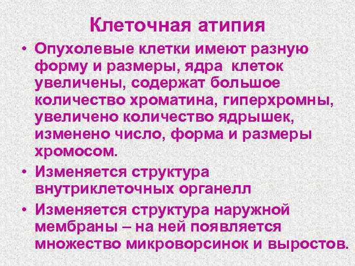   Клеточная атипия • Опухолевые клетки имеют разную  форму и размеры, ядра