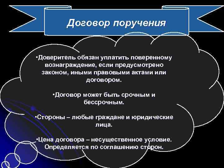    Договор поручения  • Доверитель обязан уплатить поверенному  вознаграждение, если