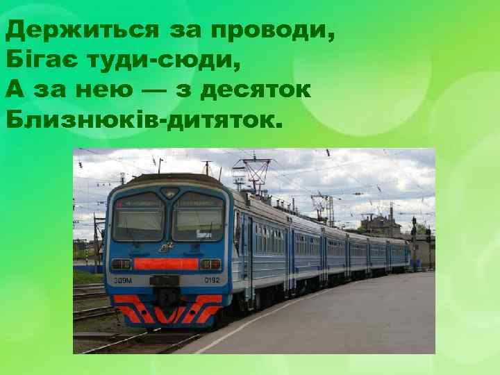 Держиться за проводи, Бігає туди-сюди, А за нею — з десяток Близнюків-дитяток. 