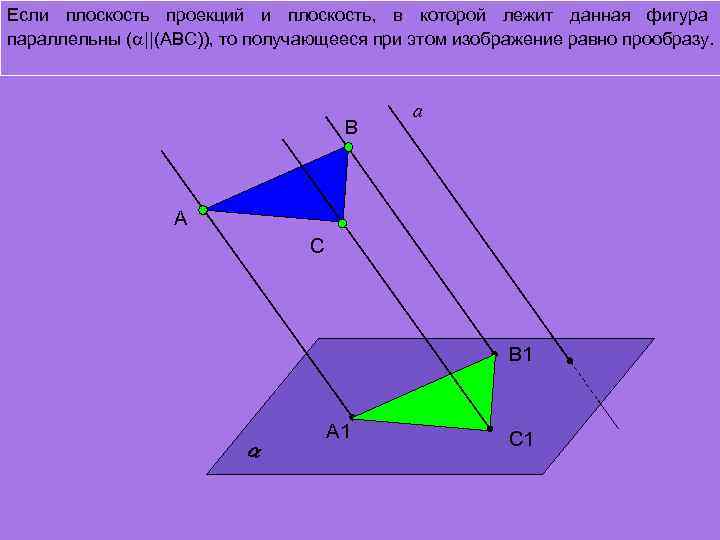 Если плоскость проекций и плоскость, в которой лежит данная фигура параллельны ( ||(АВС)), то