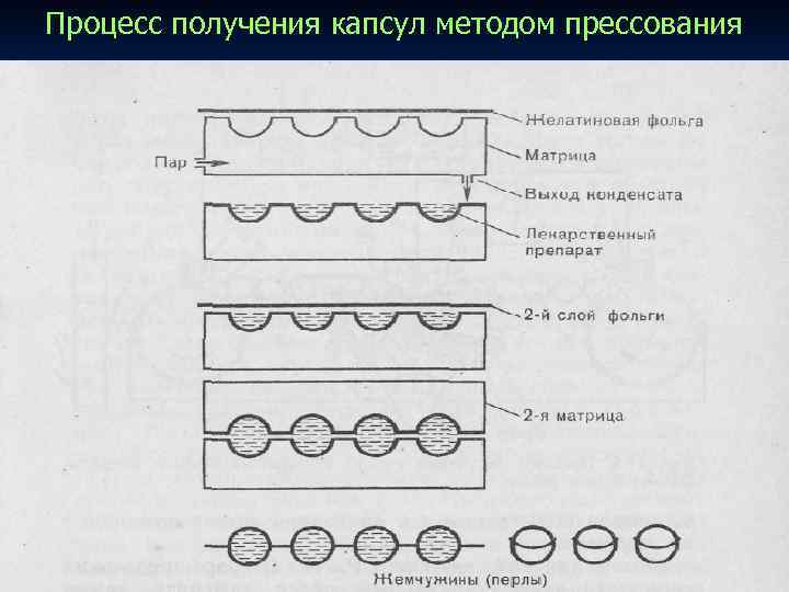 Процесс получения капсул методом прессования Процесс получения капсул методом прессования