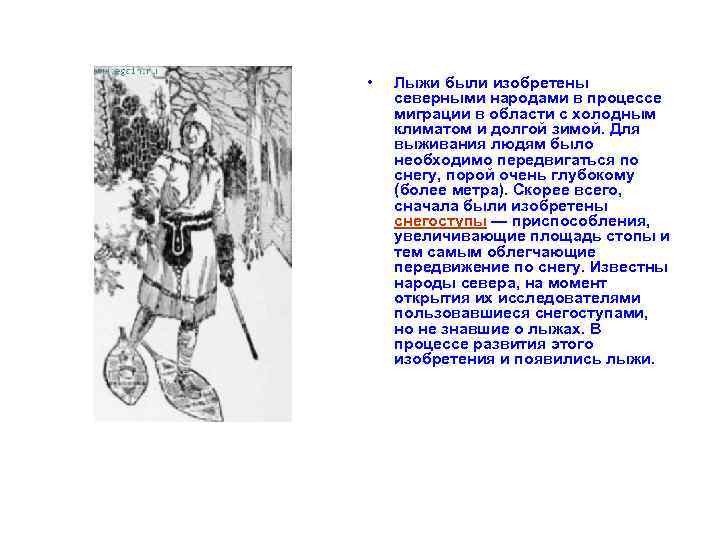  •  Лыжи были изобретены северными народами в процессе миграции в области с