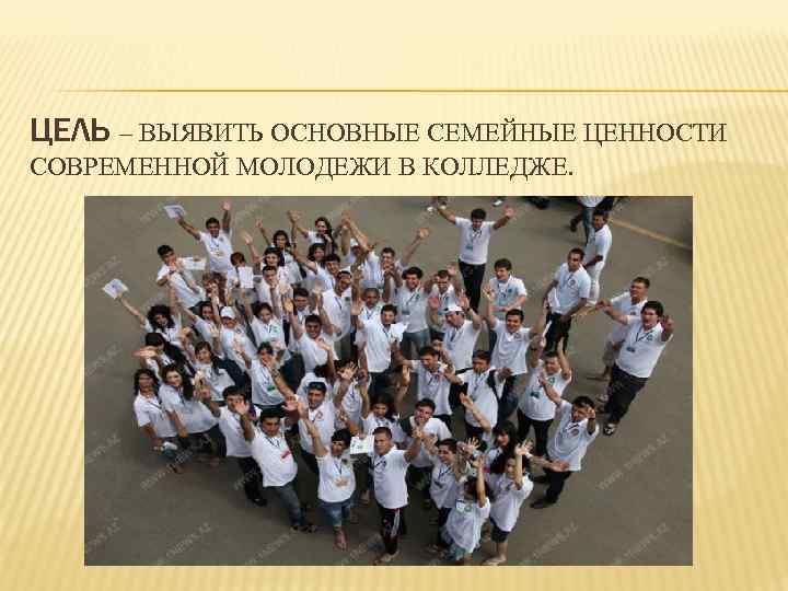 ЦЕЛЬ – ВЫЯВИТЬ ОСНОВНЫЕ СЕМЕЙНЫЕ ЦЕННОСТИ СОВРЕМЕННОЙ МОЛОДЕЖИ В КОЛЛЕДЖЕ. 