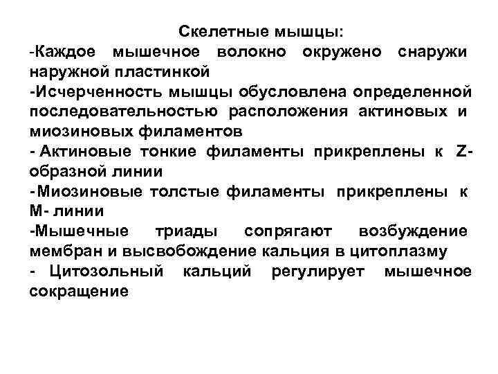     Скелетные мышцы: -Каждое мышечное волокно окружено снаружи наружной пластинкой -Исчерченность