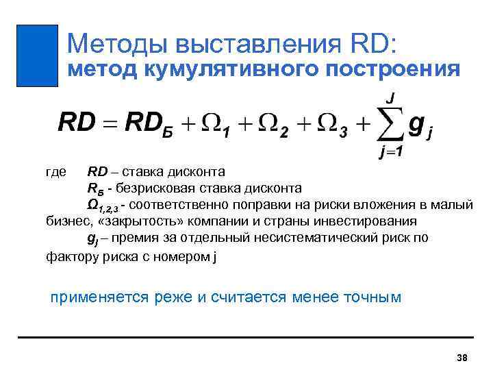   Методы выставления RD: метод кумулятивного построения  где  RD – ставка