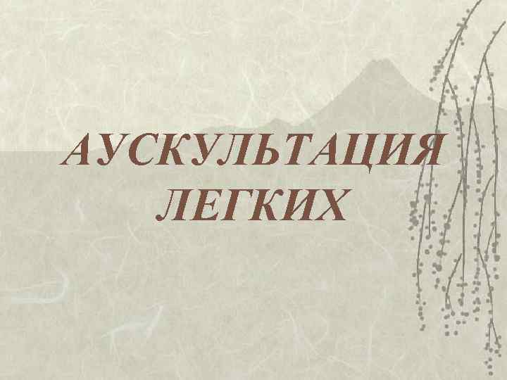 АУСКУЛЬТАЦИЯ  ЛЕГКИХ 