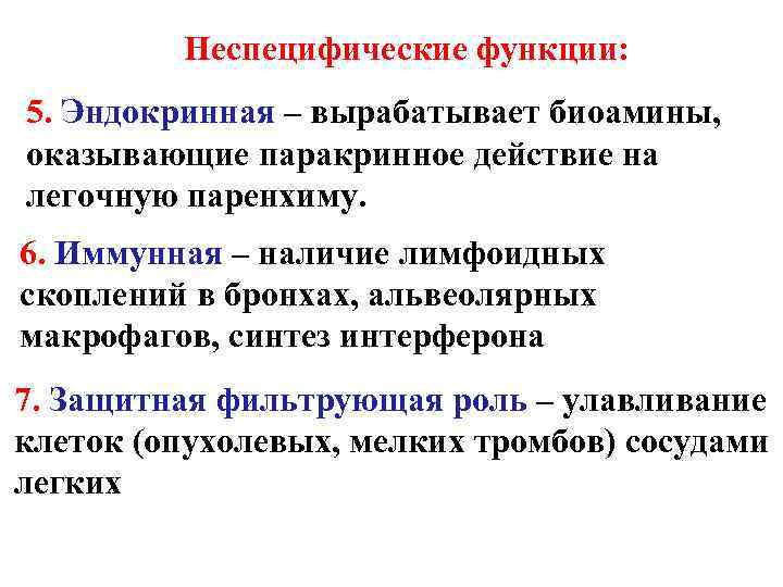 Неспецифические функции: 5. Эндокринная – вырабатывает биоамины, оказывающие паракринное действие на Неспецифические функции: 5. Эндокринная – вырабатывает биоамины, оказывающие паракринное действие на