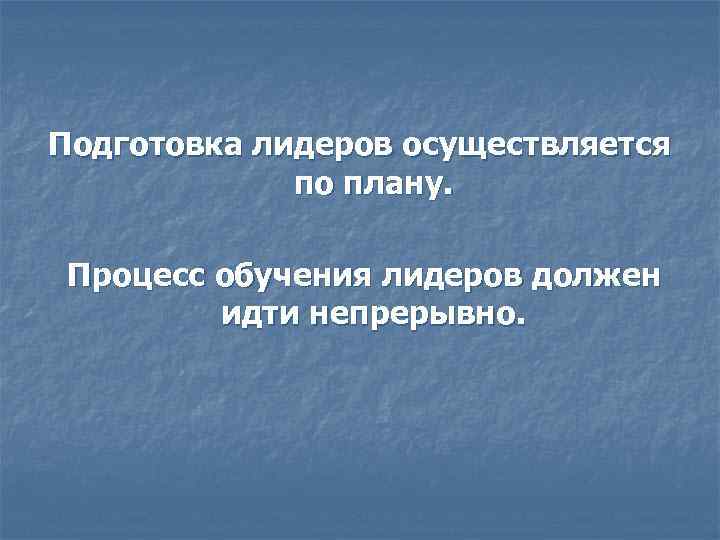 Подготовка лидеров осуществляется   по плану.  Процесс обучения лидеров должен  