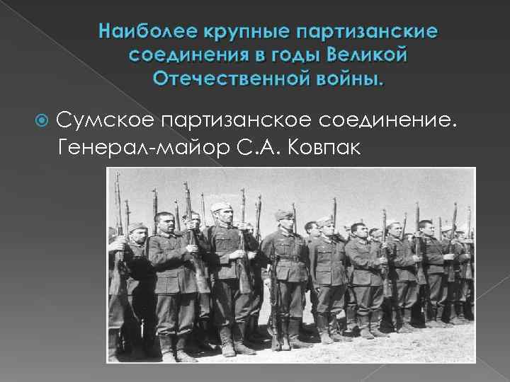   Наиболее крупные партизанские   соединения в годы Великой  Отечественной войны.