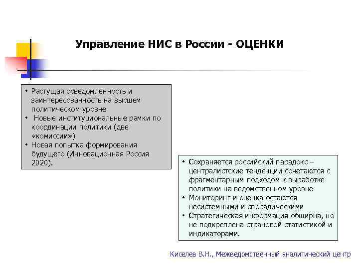    Управление НИС в России - ОЦЕНКИ • Растущая осведомленность и 