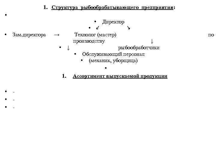      1. Структура рыбообрабатывающего предприятия:  •   