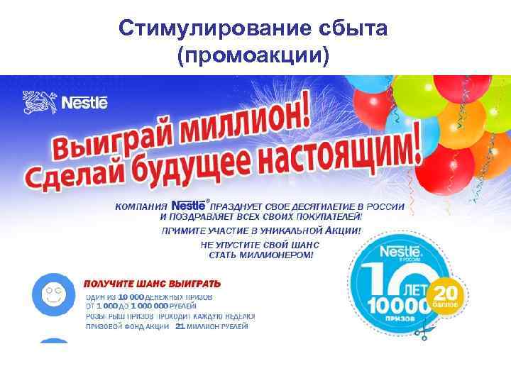 Стимулирование сбыта (промоакции) Стимулирование сбыта (промоакции)
