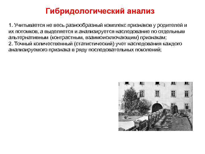    Гибридологический анализ 1. Учитывается не весь разнообразный комплекс признаков у родителей