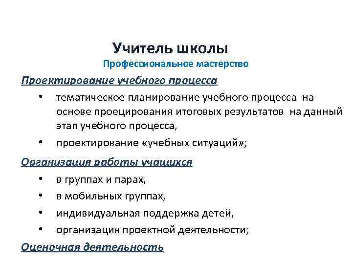 Учитель школы Профессиональное мастерство Проектирование учебного процесса Учитель школы Профессиональное мастерство Проектирование учебного процесса
