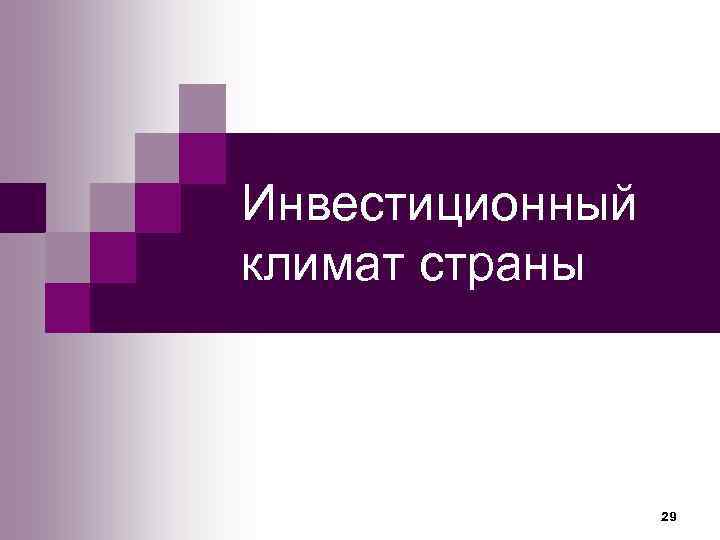 Инвестиционный климат страны     29 