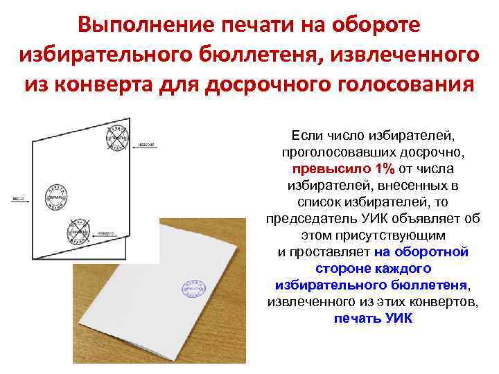  Выполнение печати на обороте избирательного бюллетеня, извлеченного из конверта для досрочного голосования 
