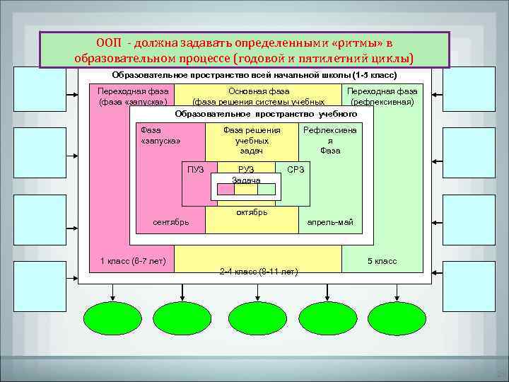   ООП - должна задавать определенными «ритмы» в образовательном процессе (годовой и пятилетний