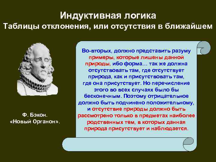     Индуктивная логика Таблицы отклонения, или отсутствия в ближайшем  