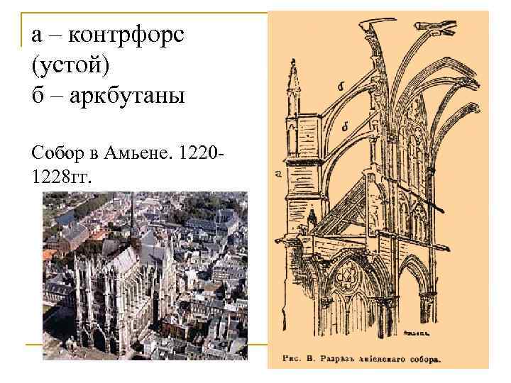 а – контрфорс (устой) б – аркбутаны Собор в Амьене. 1220 - 1228 гг.