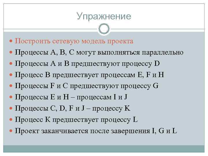     Упражнение  Построить сетевую модель проекта  Процессы A, B,
