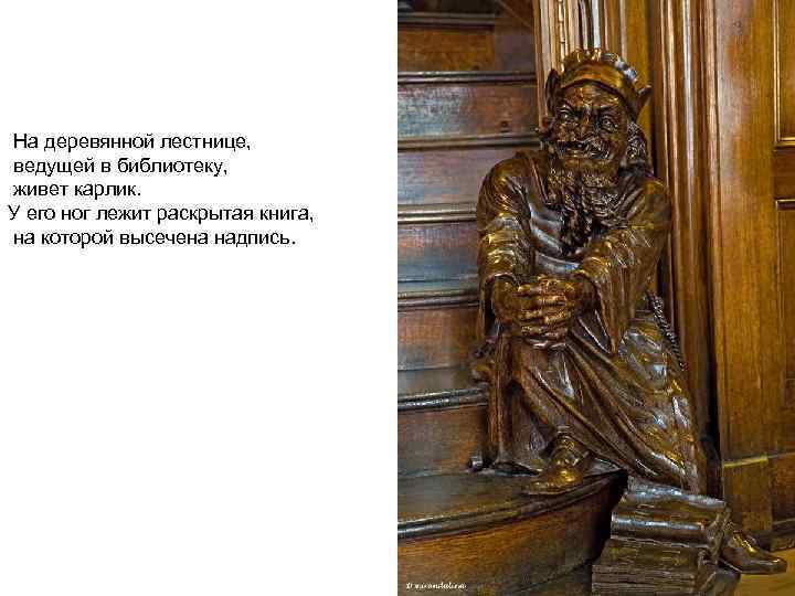    На деревянной лестнице,  ведущей в библиотеку,  живет карлик. У