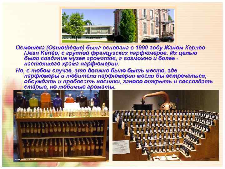 Осмотека (Osmothèque) была основана в 1990 году Жаном Керлео (Jean Kerléo) с группой французских