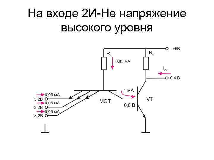 На входе 2 И-Не напряжение высокого уровня 