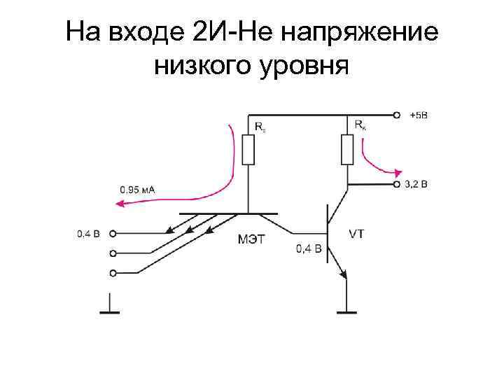 На входе 2 И-Не напряжение  низкого уровня 