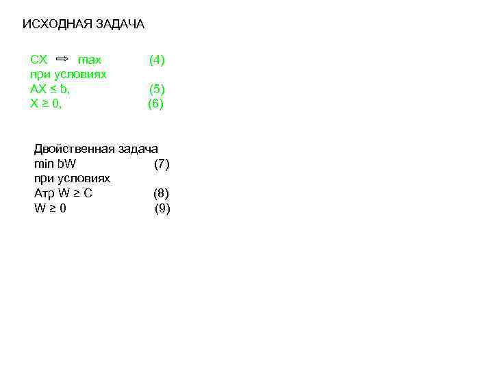 ИСХОДНАЯ ЗАДАЧА СX max  (4) при условиях AX ≤ b,   (5)