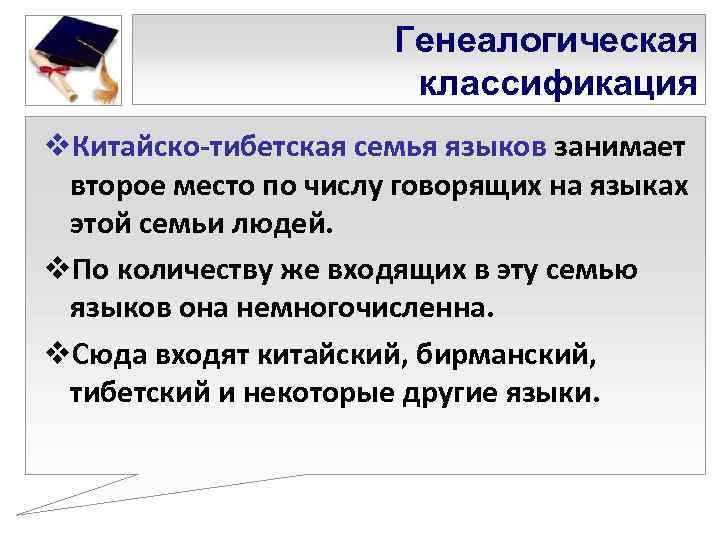      Генеалогическая    классификация v. Китайско тибетская семья