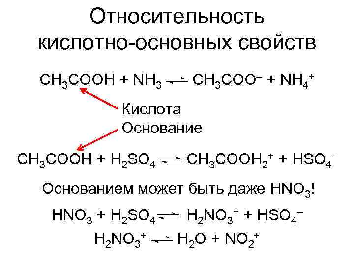   Относительность  кислотно-основных свойств  CH 3 COOH + NH 3 