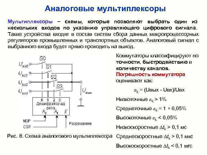     Аналоговые мультиплексоры Мультиплексоры − схемы, которые позволяют выбрать один из