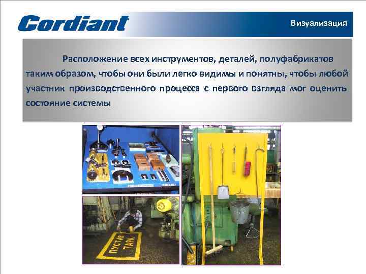      Визуализация   Расположение всех инструментов, деталей, полуфабрикатов таким