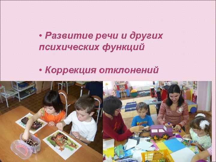  • Развитие речи и других психических функций  • Коррекция отклонений 