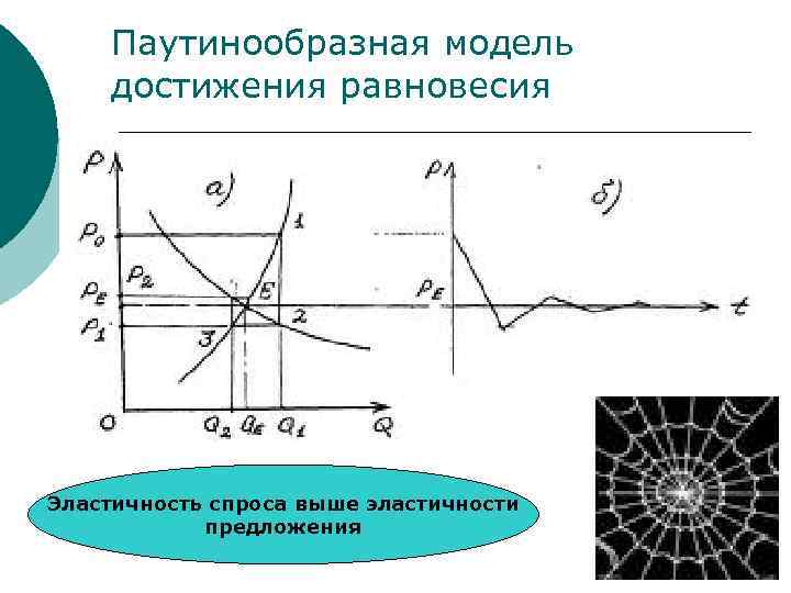   Паутинообразная модель достижения равновесия Эластичность спроса выше эластичности   предложения 