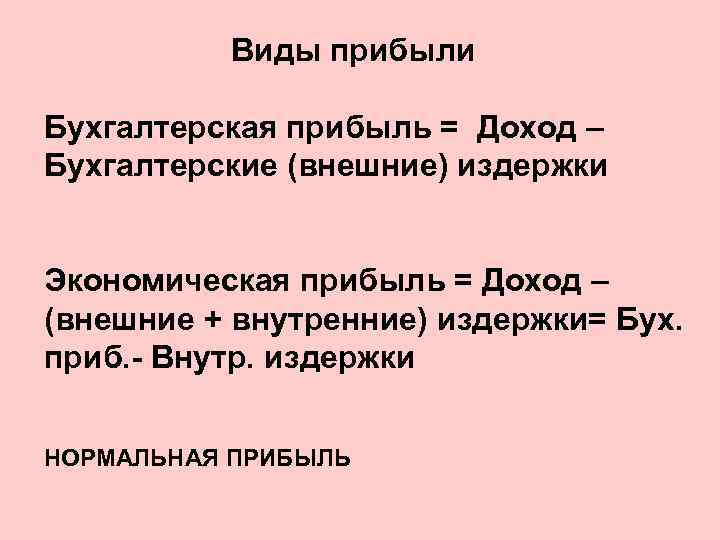 Внешние прибыль. Теория абсолютных издержек. Виды прибыли в экономической теории.