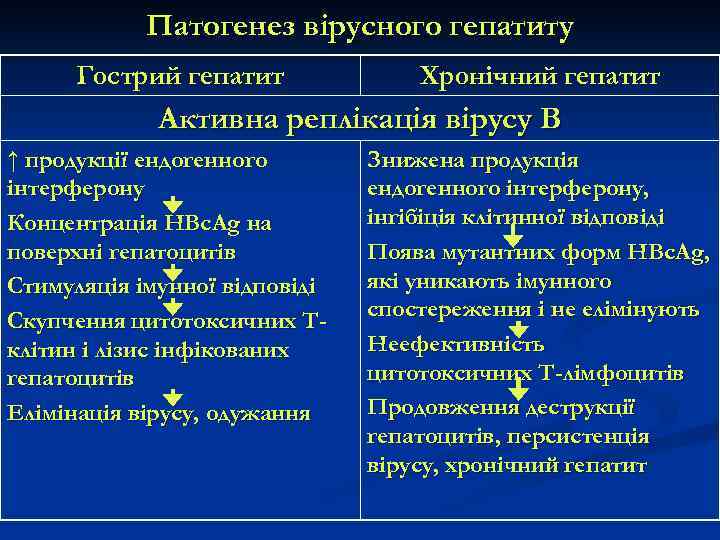   Патогенез вірусного гепатиту  Гострий гепатит   Хронічний гепатит  