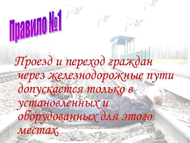 Проезд и переход граждан через железнодорожные пути допускается только в установленных и оборудованных для