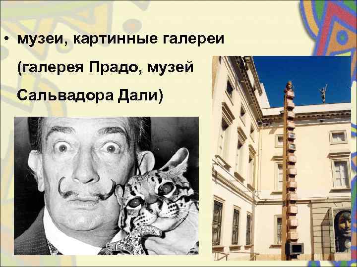  • музеи, картинные галереи  (галерея Прадо, музей  Сальвадора Дали) 