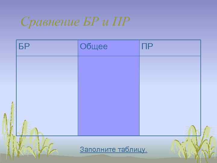 Сравнение БР и ПР БР  Общее  ПР   Заполните таблицу. 