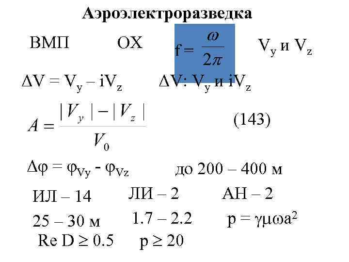   Аэроэлектроразведка ВМП  ОХ   Vy и Vz ΔV = Vy