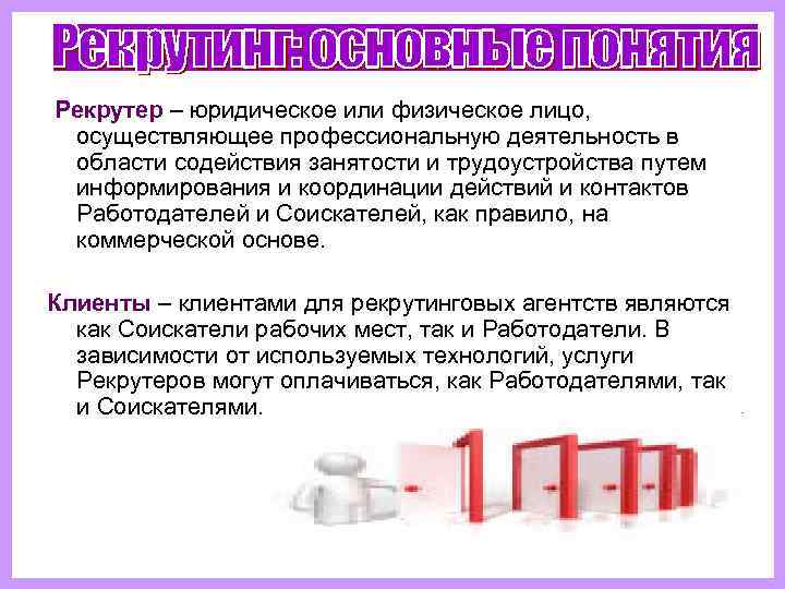  Рекрутер – юридическое или физическое лицо, осуществляющее профессиональную деятельность в  области содействия