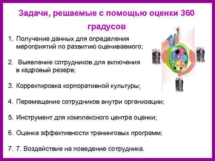   Задачи, решаемые с помощью оценки 360     градусов 1.