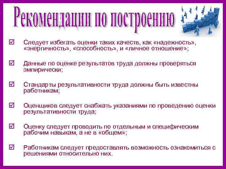 þ  Следует избегать оценки таких качеств, как «надежность» ,  «энергичность» , 