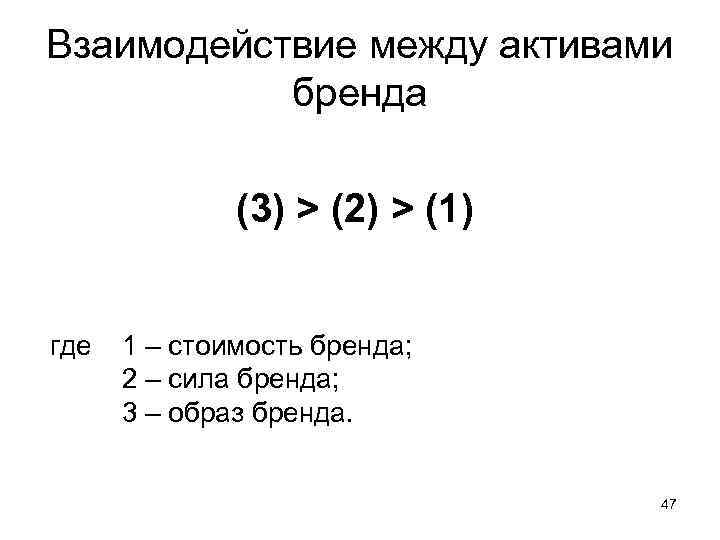 Взаимодействие между активами   бренда    (3) > (2) > (1)