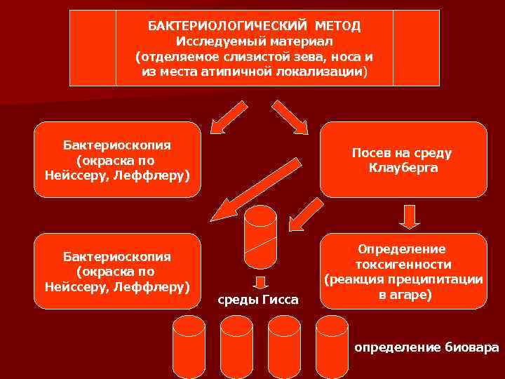    БАКТЕРИОЛОГИЧЕСКИЙ МЕТОД   Исследуемый материал  (отделяемое слизистой зева, носа