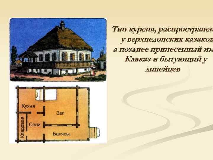 Тип куреня, распространен  у верхнедонских казаков а позднее принесенный им  Кавказ и