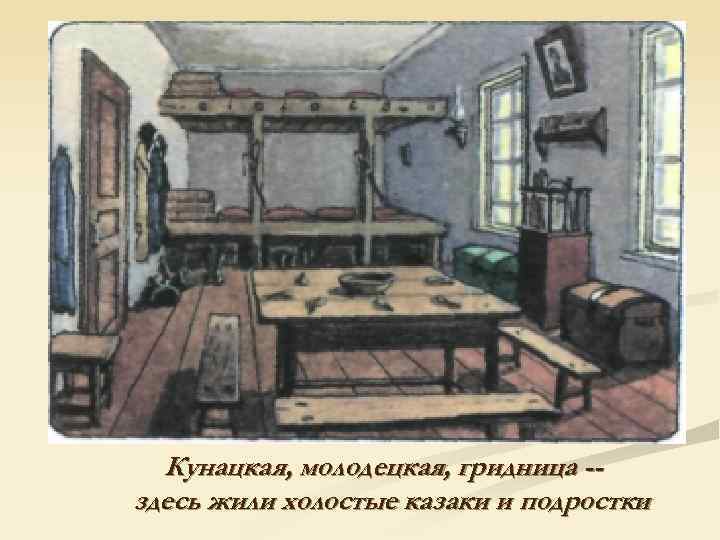  Кунацкая, молодецкая, гридница -- здесь жили холостые казаки и подростки 